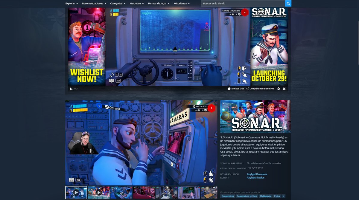 PNKFacil's tweet photo. Más de 100.000 personas ya han añadido S.O.N.A.R a su lista de deseados en Steam y, después de probarlo, entiendo perfectamente por qué!!!

Es un juegazo cooperativo para hasta 6 jugadores con el que te puedes echar unas buenas risas con los colegas. De esos juegos que tienes que probar en compañía.

Y por cierto, muuuchas gracias a @Abylight por utilizar mi contenido en la página del juego en Steam! Me hace mucha ilusión.

Si te llama la atención, ya estás tardando en añadirlo a tu lista de deseados.