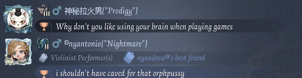 nortjoker's tweet photo. prodigy insulting everyone even though they got a victory🙂
the whole reason they got a victory is because i let orpheus go so i could backshot him and not seem toxic https://t.co/nsH2eqSPcC