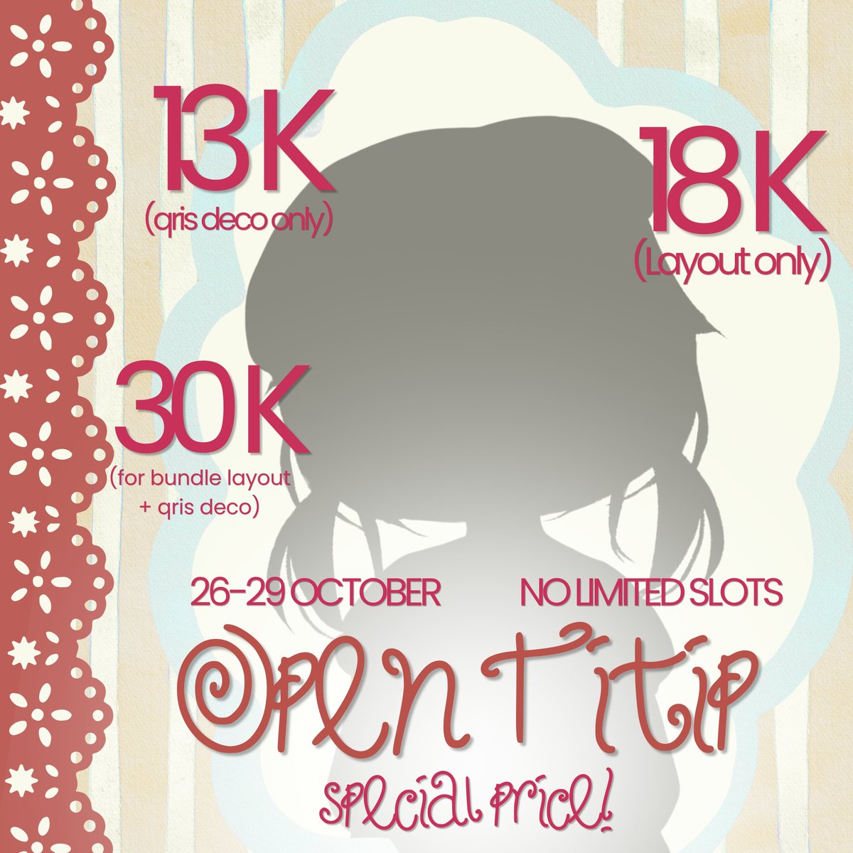 tsuzuumee's tweet photo. any repOst very appreciated! 🏠

Hi! aku open titip layout n QR deco untuk catalog terbaru ku "New Place" yg mau jajan sekarang udah bisa yaaa, dengan special price only "18K" dan QR DECO "13K" bisa take bundle yaa, dan ada ready stock jg! yg mw jajan bisa dm yah :3

#zonauang https://t.co/ceIHO1DDeA