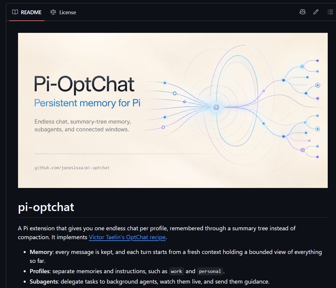 pi-optchat 插件关闭默认压缩，用摘要树保留完整聊天记录