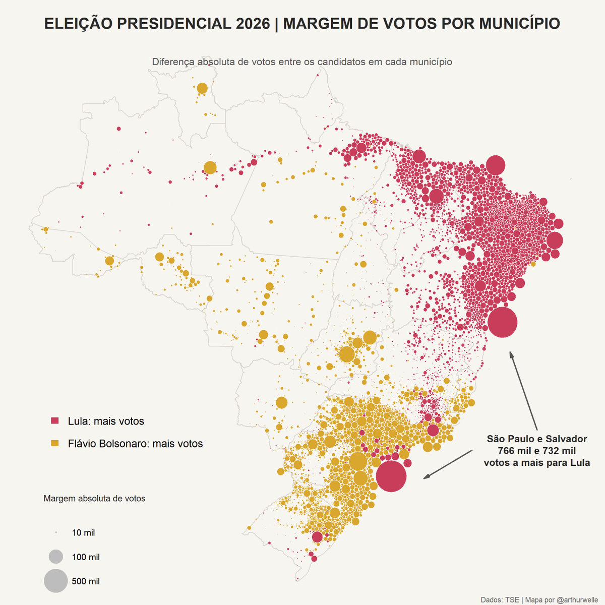 ArthurWelle's tweet photo. Margem de votos por município neste segundo turno. https://t.co/MBxp82QdH3