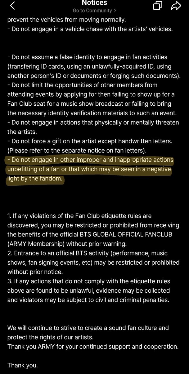 wavesatnoon's tweet photo. many people don't know BH released the fandom membership rules yrs ago. we're not saying "don't do this, don't do that" because we have a stick up our ass. theres so many new fans with 0 respect for the artists' rights and selfishly believe it appropriate to do whatever they want https://t.co/NI9sSqDooQ