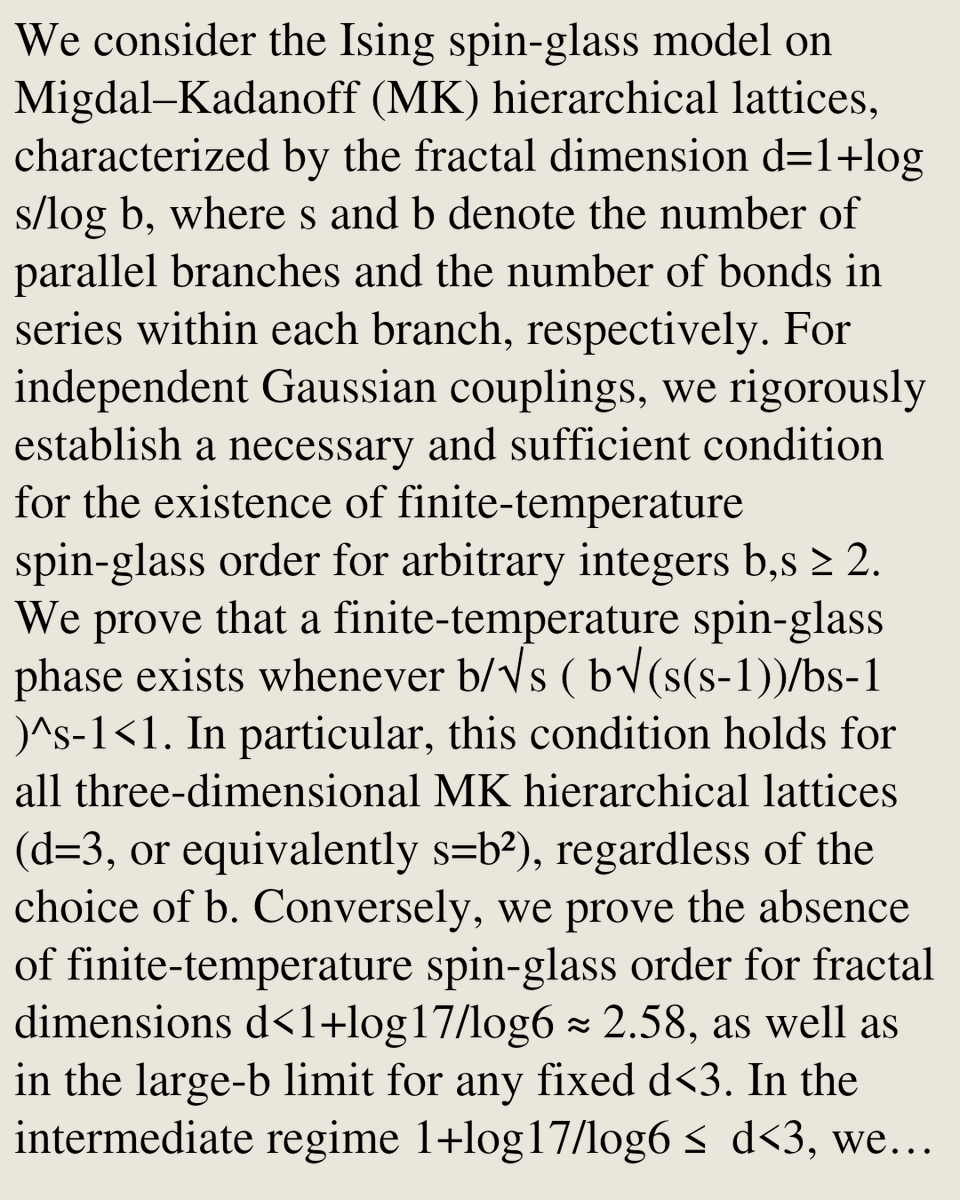 LFUS's tweet photo. Existence and Absence of Spin-Glass Phases on Migdal–Kadanoff Hierarchical Lattices: A Complete Classification

Manaka Okuyama, Masayuki Ohzeki
https://t.co/ZNdELeaMRE [𝚌𝚘𝚗𝚍-𝚖𝚊𝚝.𝚍𝚒𝚜-𝚗𝚗 𝚖𝚊𝚝𝚑-𝚙𝚑] https://t.co/CGurBhagzD