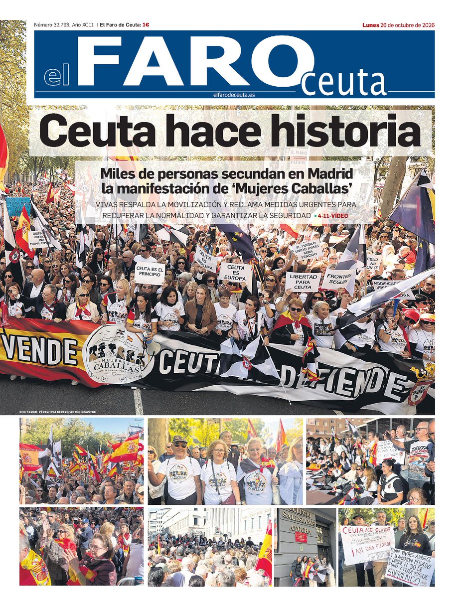 ElFarodeCeuta's tweet photo. Buenos días. Esta es nuestra portada de hoy lunes 26 de octubre de 2026 https://t.co/smyHY36SjH

#Ceuta https://t.co/hntpTfDcpE