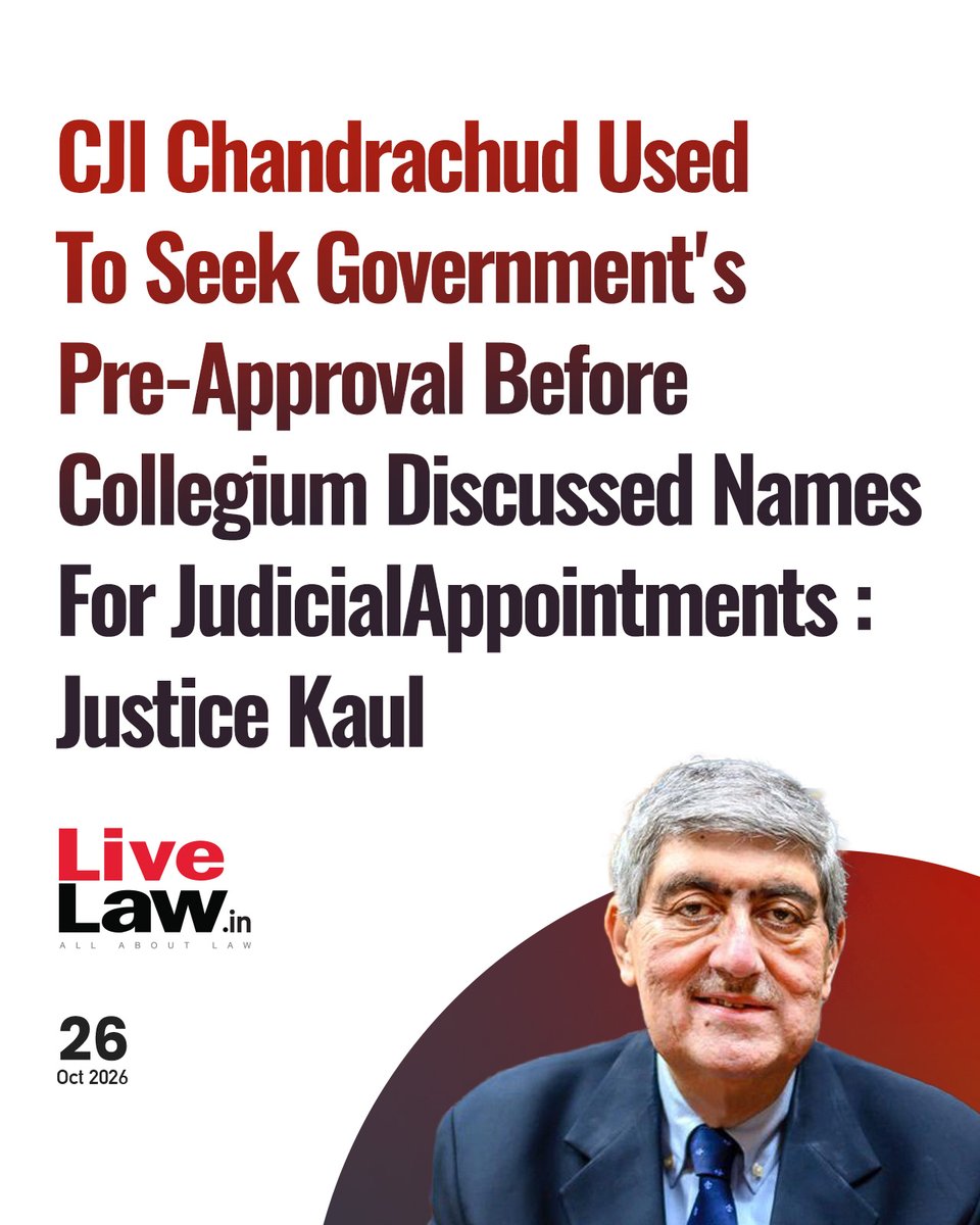 LiveLawIndia's tweet photo. Justice Kaul said CJI Chandrachud was too deferential to the Government in appointment matters.
Read more: https://t.co/Nz5PNYHgXd
#JusticeKaul #CJIChandrachud https://t.co/r4iQ38aAGQ