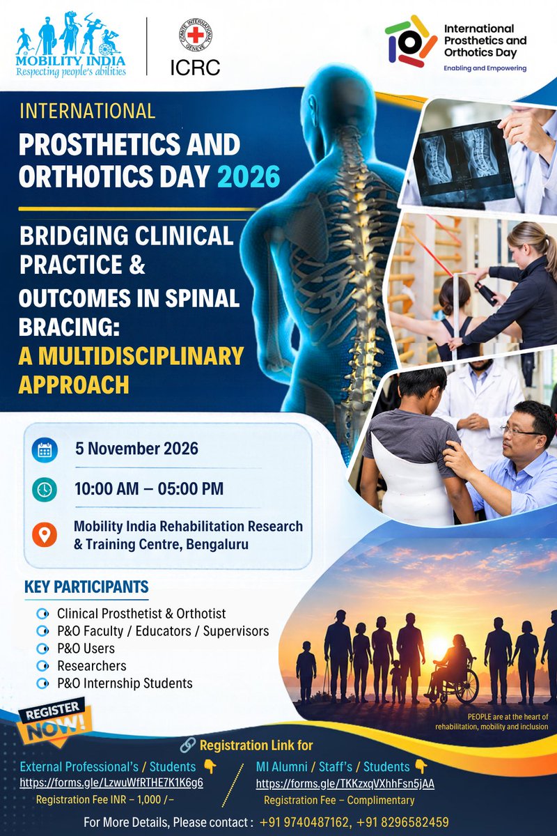 MobilityIN's tweet photo. 🔗 Register now
1. Non-MI / External P&amp;O professionals: https://t.co/lrnvAu9VLk
2. MI Alumni / Students: https://t.co/jvAZQee6UL

#IPOD2026 #CREProgramme #MobilityIndia #SpinalBracing #PeopleFirst @ISPO_int  @ICRC_nd, @RituGho10326642 @charu1603 @SanjoyOinam8 https://t.co/ZQ6Ecj2BqP