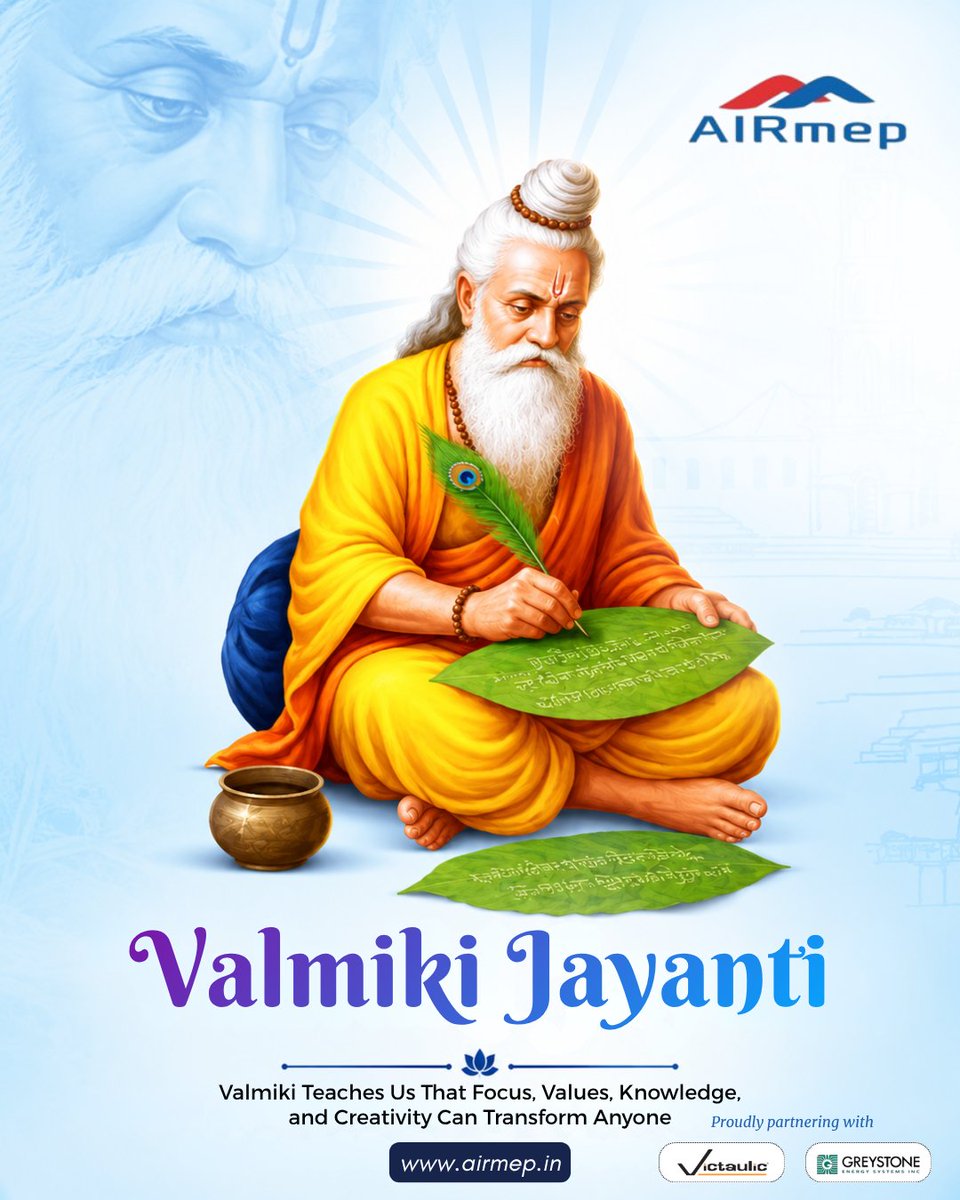 AirmepSalesCorp's tweet photo. π Happy Valmiki Jayanti!
May Maharishi Valmiki Jiβs teachings inspire us to embrace knowledge, creativity, and strong values. β¨
π https://t.co/gzya5AY5iC
#airmep #valmikijayanti #maharishivalmiki #wisdom #knowledge #creativity https://t.co/b6Hcni5yid