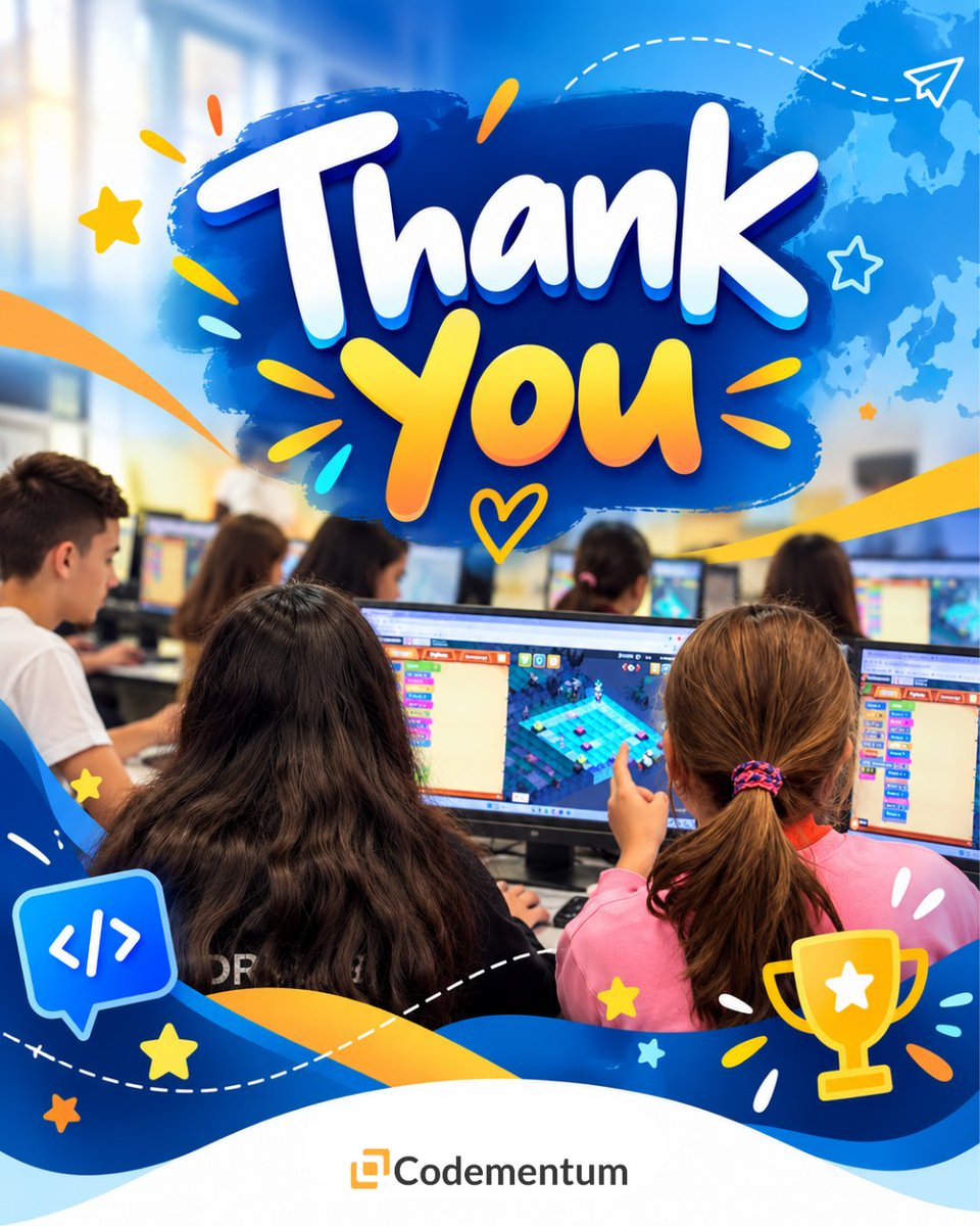 Codementum1's tweet photo. European Coding Competition 2026 has officially concluded! ππ
π A huge THANK YOU to all the amazing teachers and young coders who made this competition special!
@CodeWeekEU #CodeWeek2026 #Codementum #CodingCompetition #CodingForKids #ComputerScience https://t.co/uUfQjar7N5