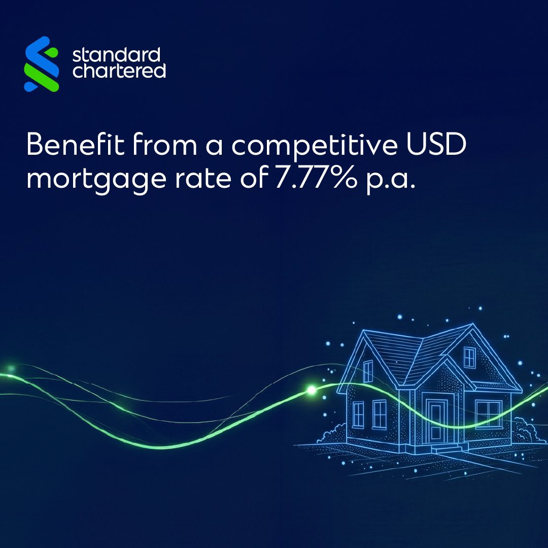StanChartKE's tweet photo. Designed to support your property ambitions, our USD Mortgage offers a competitive rate of 7.77% p.a., financing of up to KES 100 million and a repayment period of up to 15 years.

Email wealth.kenya@sc.com  to join Standard Chartered.