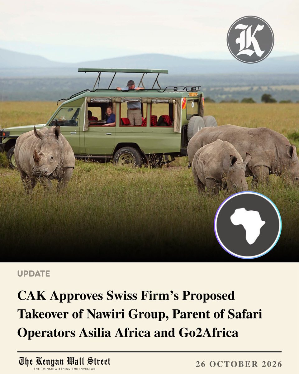 kenyanwalstreet's tweet photo. Asilia Africa and Go2Africa’s parent company, Nawiri Group, has secured Kenyan competition approval for Swiss investment firm A Squared Holding AG’s proposed acquisition of sole control.

Nawiri employs more than 1,300 people across sub-Saharan Africa, with Asilia operating safari camps and lodges in Kenya, Tanzania and Uganda.

The group told Tourism Update in October the transaction involves existing shareholders increasing their holdings, with no changes to Asilia or Go2Africa’s management or operations.