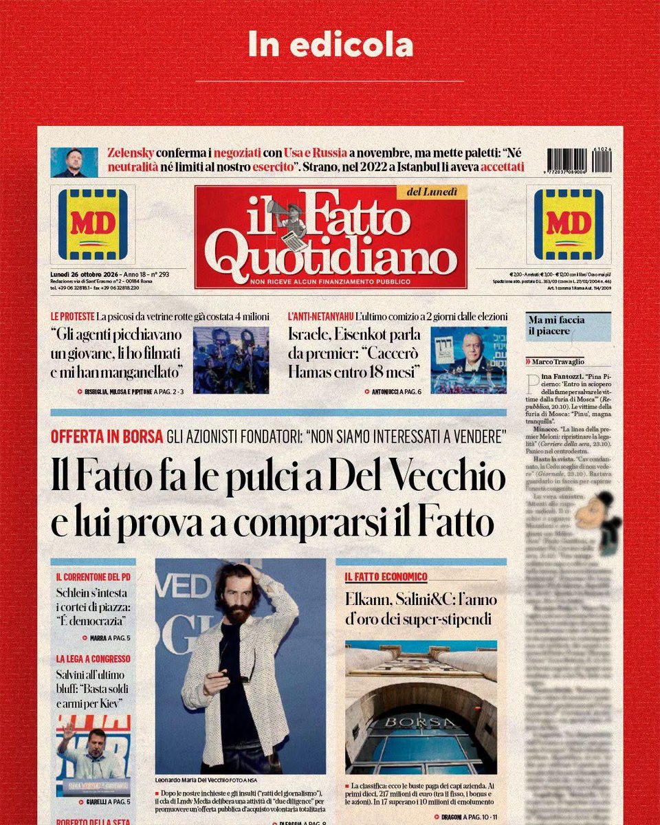 fattoquotidiano's tweet photo. Il Fatto fa le pulci a Del Vecchio e lui prova a comprarsi il Fatto

Leggi Il Fatto Quotidiano 👉 https://t.co/7eOLwr7iO2 https://t.co/aUj9ZvvauB