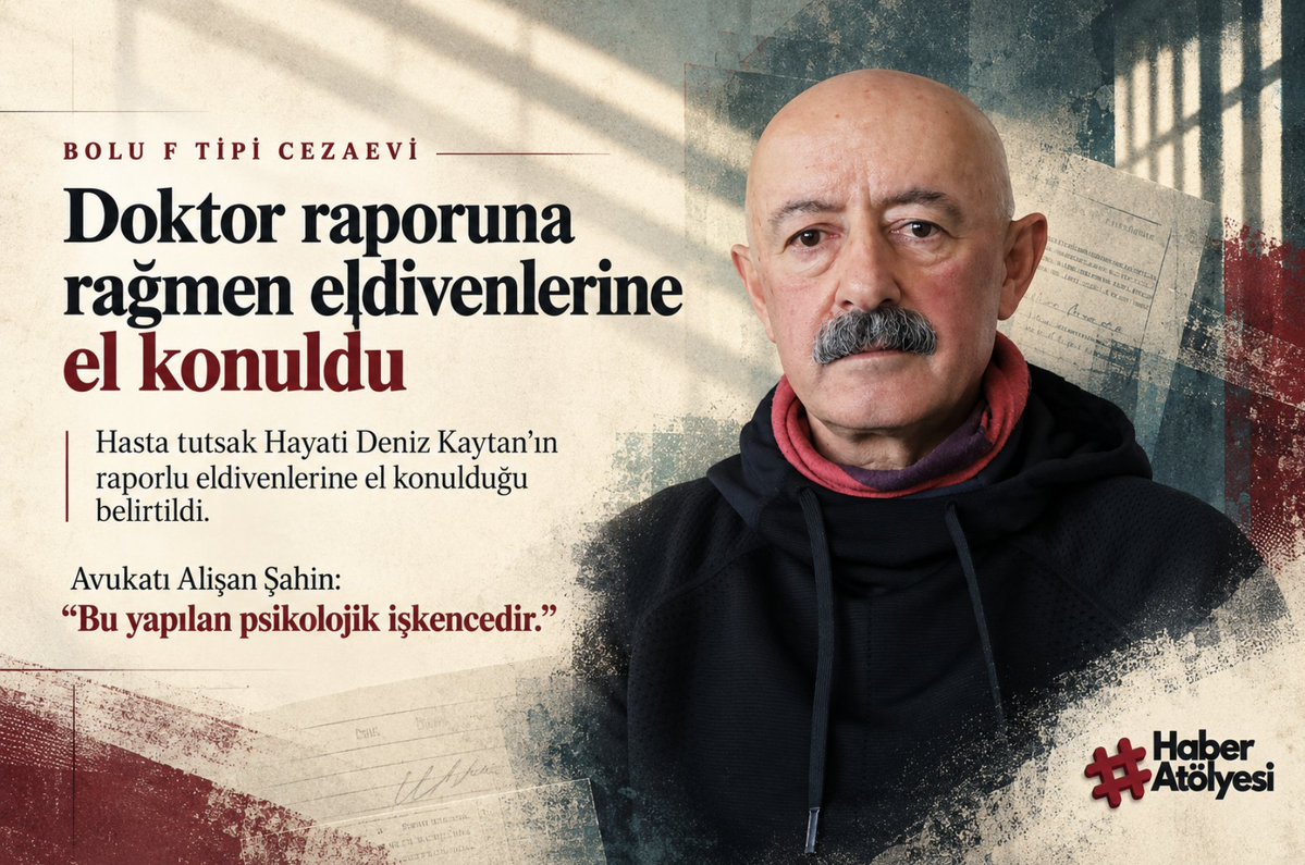 HaberAtlyegsn's tweet photo. 🔻 Hasta tutsak Hayati Deniz Kaytan’ın doktor raporuyla kullandığı eldivenlere Bolu F Tipi Cezaevi’nde el konuldu

- Avukatı Alişan Şahin, müdürün raporu tanımadığını söyleyerek uygulamayı 'psikolojik işkence' olarak nitelendirdi. https://t.co/q6VVi2PpgI