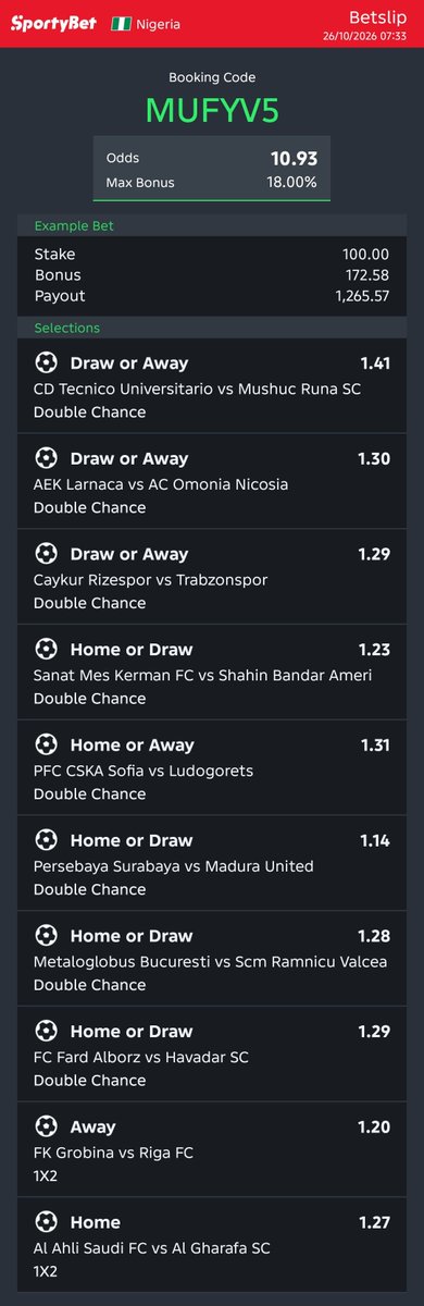 easyguy314's tweet photo. Football selections

Today's game

Sportybet

Code: MUFYV5

10 odds https://t.co/eDN1TKPTyp