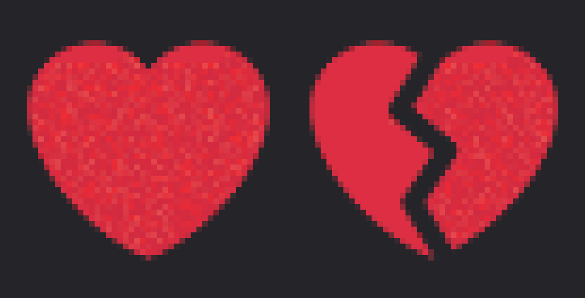 Fer_htb's tweet photo. i found something wierd on the heart emojis on discord

if you look close, there are wierd noise thing in there
and in the heart broken, one part has the wierd noise thing and the other part no

this is something that i NEVER noticed lol https://t.co/g6ZL3K8qas