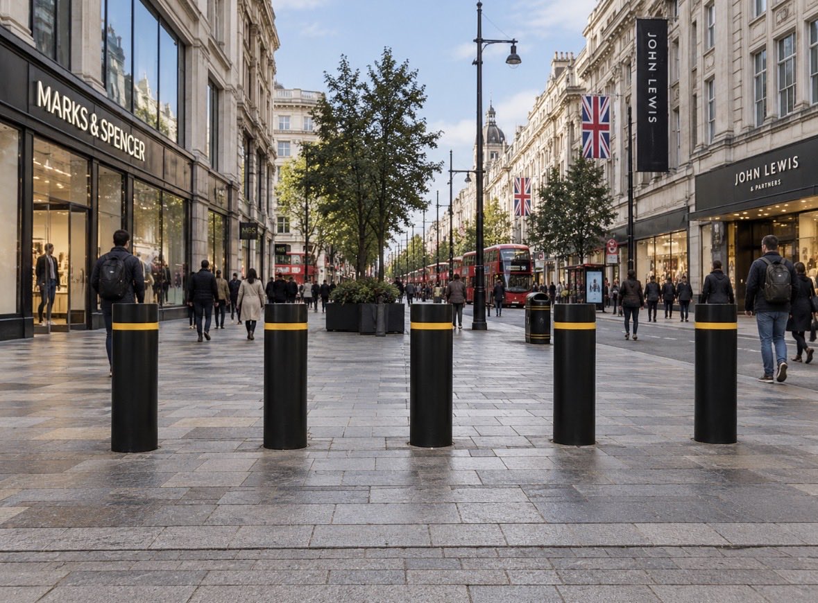 buc97552's tweet photo. The 5 Pillars of Islam keeping pedestrians on Oxford Street safe. https://t.co/uNroOuKVPV