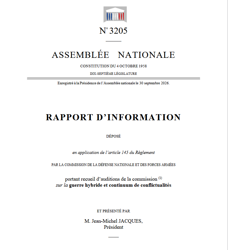 AN_Defense's tweet photo. 📘Le rapport d'information portant recueil d’auditions de la commission sur la guerre  hybride et continuum de conflictualités est en ligne 👉https://t.co/YqDZ3SDJwc. #DirectAN #Defense https://t.co/MuWDlKzdaG