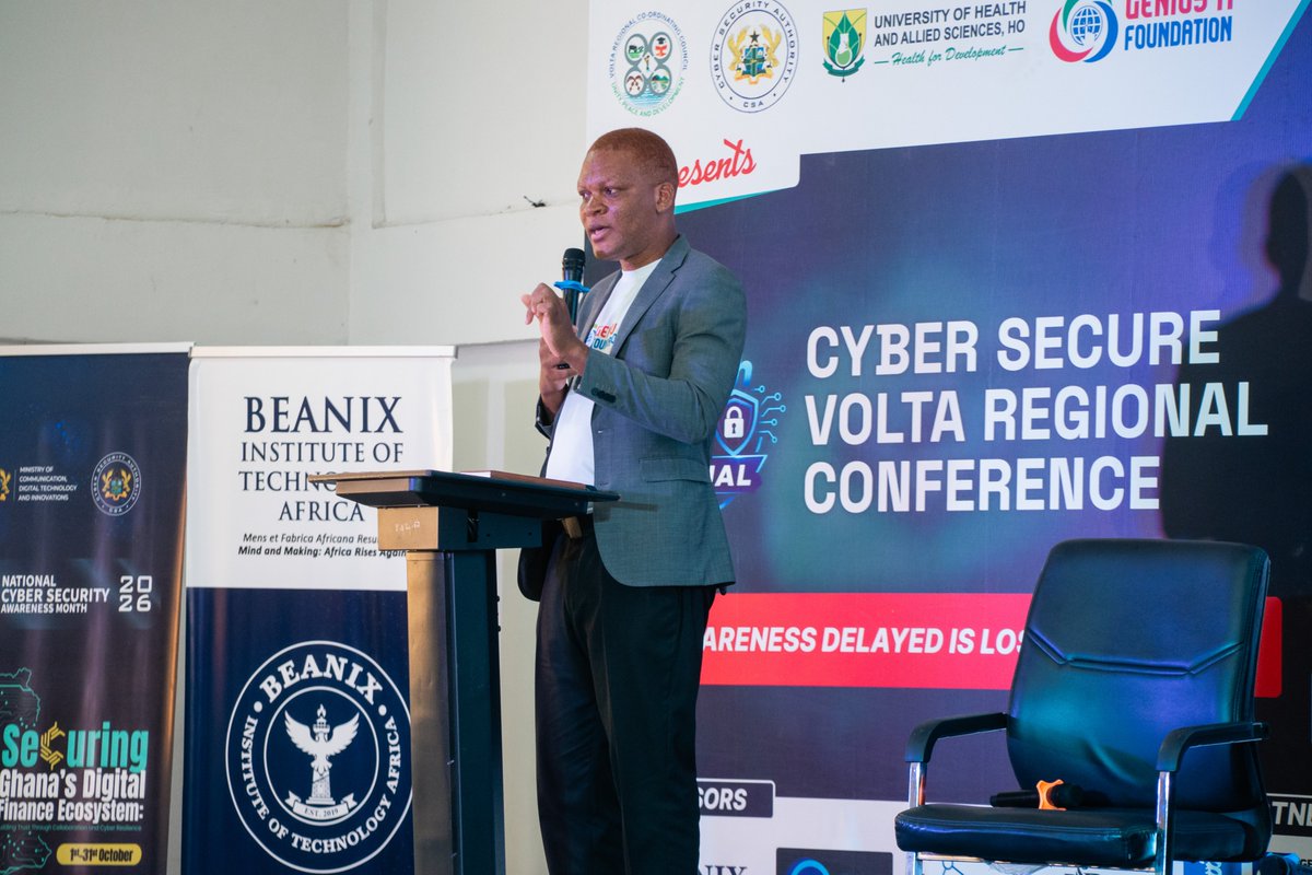 CSAGhana's tweet photo. CSA Joins Cyber Secure Volta Conference 2026 in Ho.

 As part of the National Cyber Security Awareness Month (NCSAM) 2026 regional activities, the Cyber Security Authority joined the 5th Cyber Secure Volta Conference 2026 in Ho.

#NCSAM2026 
#BuildingDigitalTrust https://t.co/rir8u29zCn