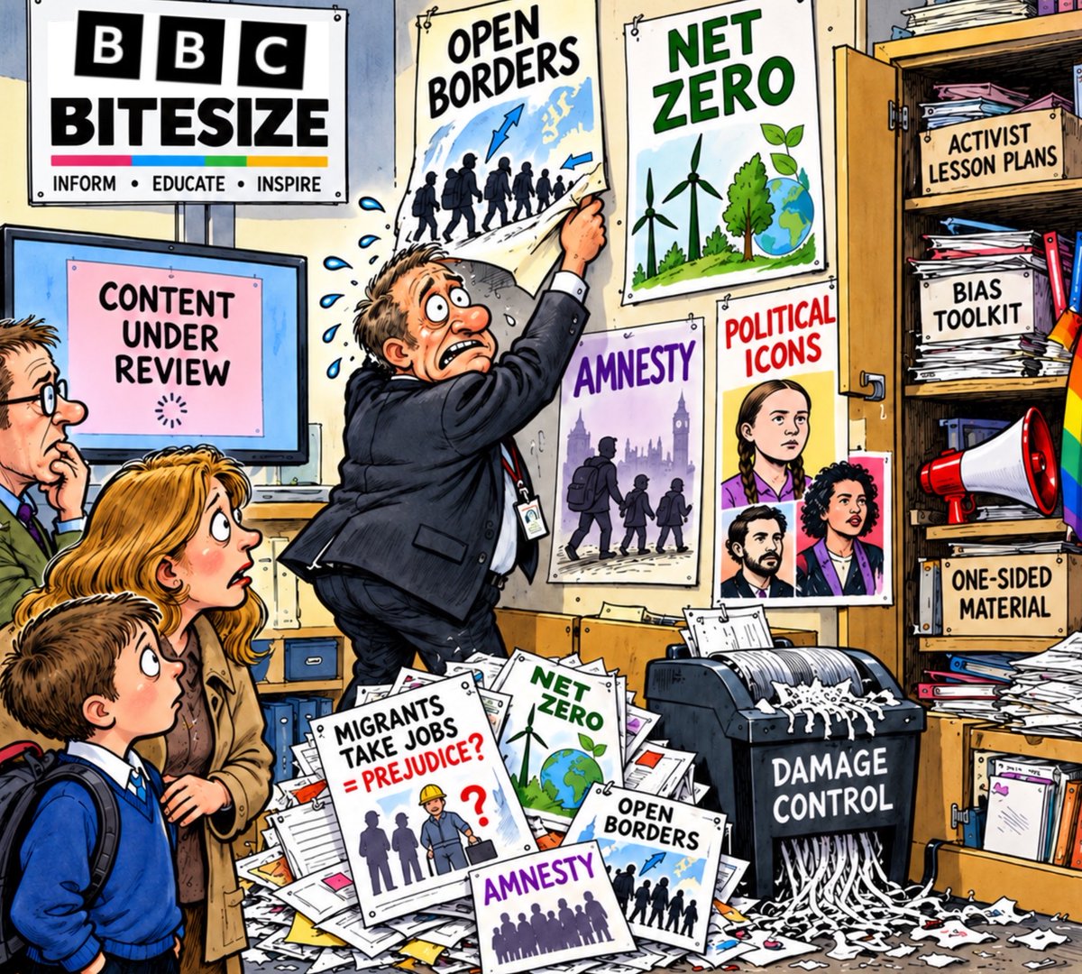 doveyymargeauxx's tweet photo. Surprise, surprise! BBC busted for left-wing bias AGAIN! 🤦🏻‍♀️

BBC Bitesize has now removed teaching materials accused of pushing left wing views on immigration and Net Zero to schoolchildren.

Funny how quickly things get taken down once the public starts asking questions!

Children deserve education.. NOT political indoctrination.