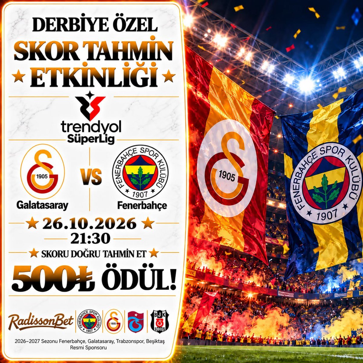 xlRadissonl's tweet photo. ⚽️ Maçın skorunu tahmin et, heyecana RadissonBet'le ortak ol!

➡️ Son Katılım: 26 Ekim 2026 - 21:30

Doğru Skor Tahmini =500TL  Nakit Ödül!

👍Son 3 Gün içerisinde minimum 1.000₺ ve üzeri yatırım sağlayan üyelerimiz yararlanabilir.

🎲Hemen Tahminini Yap
https://t.co/2ejV5C29aG https://t.co/SebESigRHR
