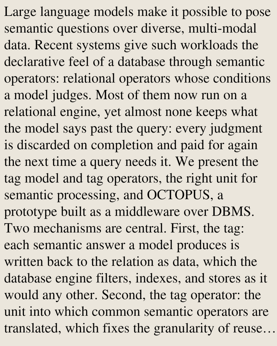 UFCS's tweet photo. OCTOPUS: Towards A Tag Model for Cross-Query Reuse in Semantic Query Processing

GuangXue Zhang, Nada Lahjouji, Yiming Lin, Ashwin Colaco, Sharad Mehrotra
https://t.co/pgqMAJCGif [𝚌𝚜.𝙳𝙱] https://t.co/uBAgpjyjxO