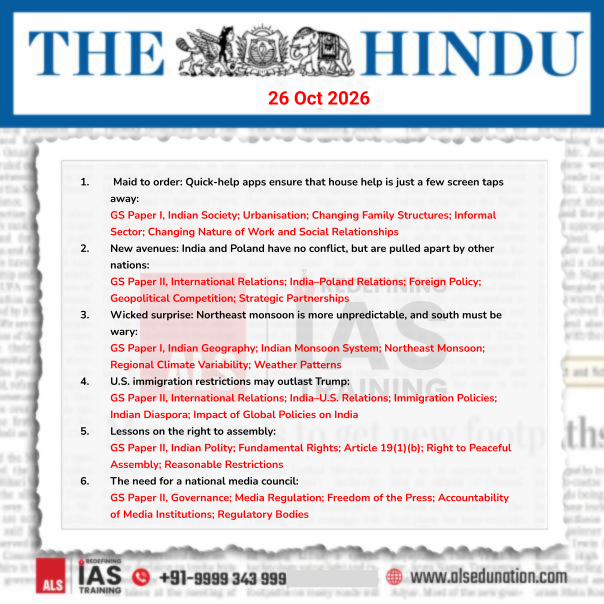 ALS_IAS's tweet photo. The Hindu- Oct 26, 2026

#Thehindu #UPSCNewspaper #CurrentAffairs #DailyCurrentAffairs #UPSCPreparation #IASPreparation #CivilServicesExam #ALSIAS #IAS #UPSC #civilservices #civilservicesexam #UPSCaspirants #NewsAnalysis https://t.co/emTgz4qD0I