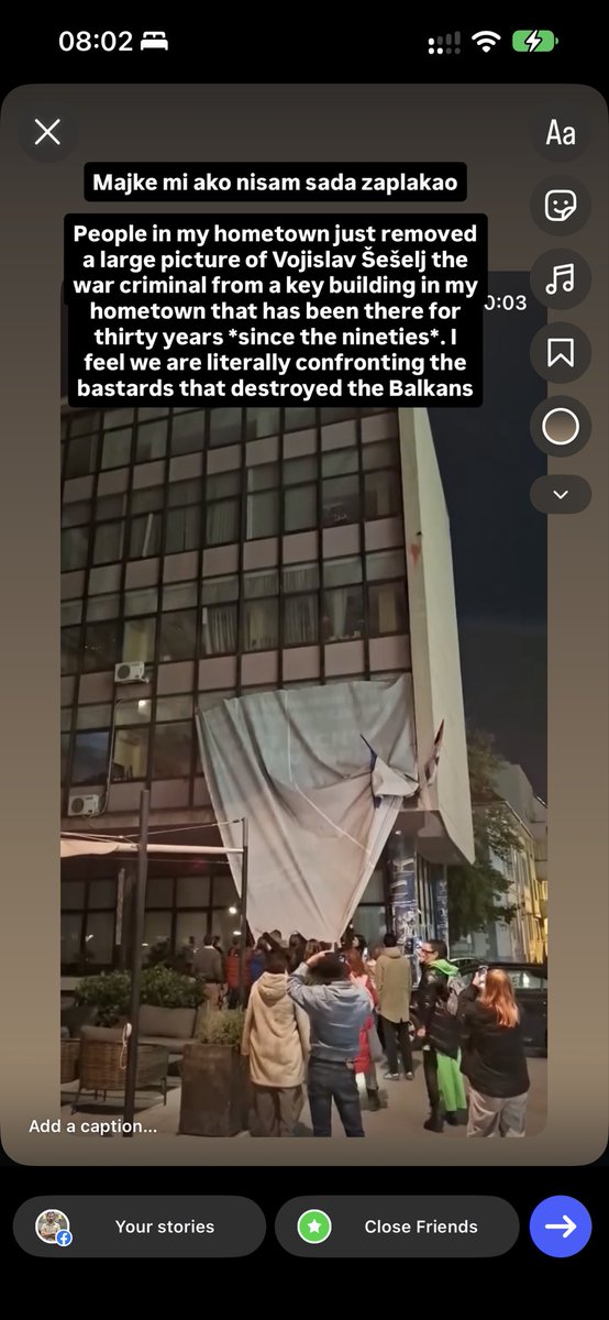 salematkovic's tweet photo. I am not gonna lie, I almost cried. people are removing a large picture of Vojislav Šešelj the war criminal from a key building in my hometown that has been there for thirty years *since the nineties*. I feel we are literally confronting the bastards that destroyed the Balkans https://t.co/iaiPHqg7wO