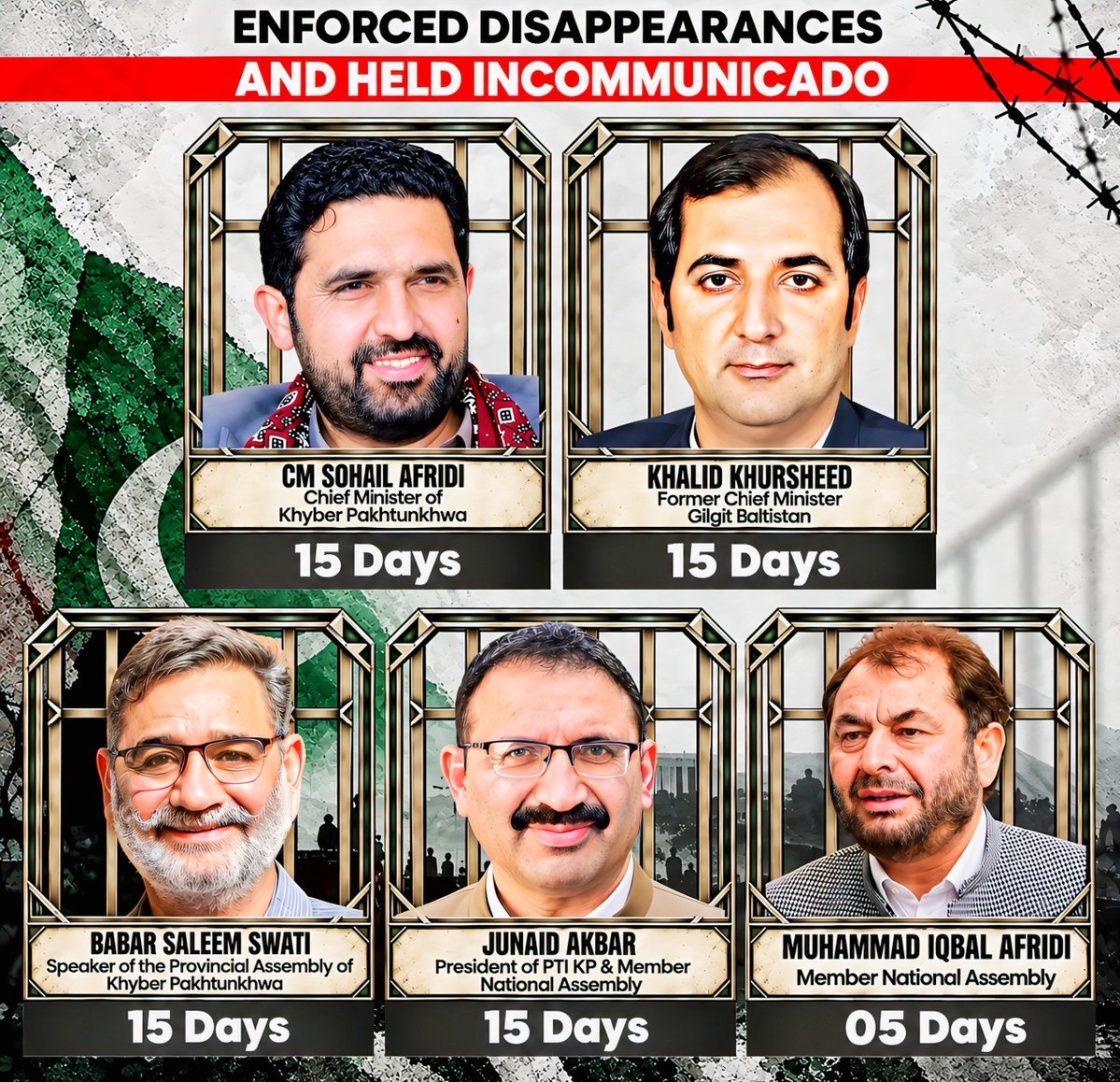 IqbalAfridiPTI's tweet photo. وزیر اعلیٰ خیبرپختونخوا سہیل آفریدی،سپیکر صوبائی اسمبلی بابر سلیم سواتی، پاکستان تحریک انصاف صوبائی صدر جنید اکبر، ضلع خیبر صدر و ایم این اے اقبال آفریدی، پاکستان تحریک انصاف انصاف یوتھ ونگ صدر خالد خورشید اور دیگر پی ٹی آئی ورکرز کو رہا کرو ۔

حق میں آزمائشیں بھی آتی ہیں، مشکلات بھی، مگر صبر اور حوصلہ انسان کا سب سے بڑا سرمایہ ہوتا ہے۔

دل ناامید تو نہیں ناکام ہی تو ہے
لمبی ہے غم کی شام مگر شام ہی تو ہے