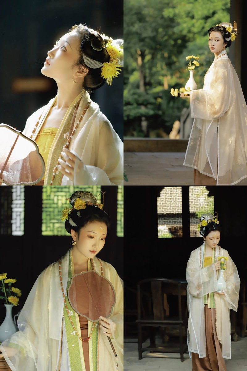 AmazingHanfu's tweet photo. Ancient China's autumn mood, captured in one flower✨Chrysanthemums bloom in late autumn and stand for strength and integrity. In classical Chinese poetry, they also represent a life away from fame, with freedom, calm and inner peace.（Via. xingzi） https://t.co/NxsrR2soDB