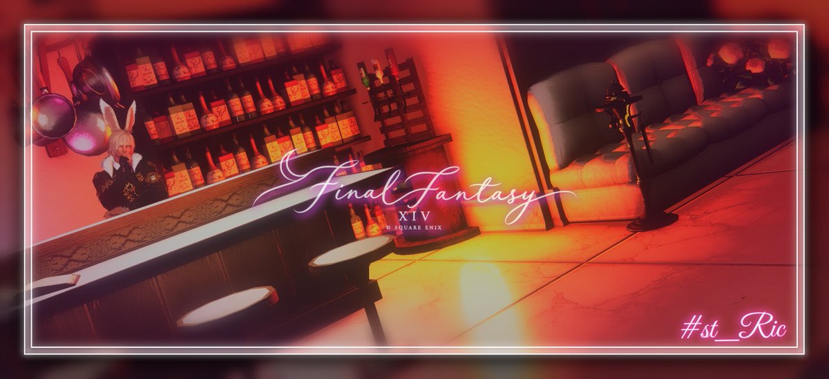 SHELLEY_FF14's tweet photo. riccaさんのスタジオでパシャリ📷
ライティングで大人な空間にしてみた🍷

#st_Ric 🏷️ 
#うさお 
#ヴィエラ 
#もかツール 
#FF14housing https://t.co/L5lrM9oR0b