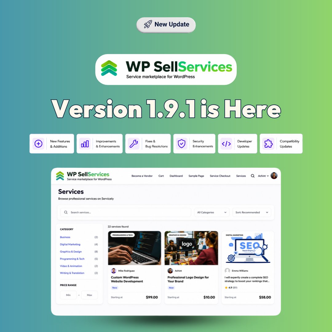 wbcomdesigns's tweet photo. WP Sell Services v1.9.1 is live.
Multi-criteria review ratings, review CSV imports, vendor profile time zones, tip taxation controls, and milestone VAT fixes.

https://t.co/goz4YWHwdr

#WPSellServices #WordPress #PluginUpdate #WbcomDesigns https://t.co/pa4Lxn1jDv