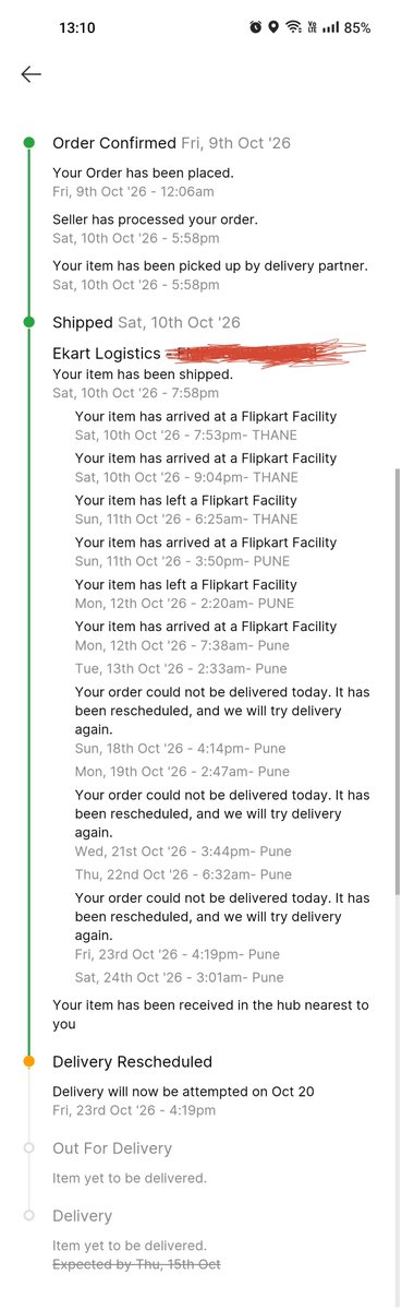 Prathamesh13014's tweet photo. Dear @Flipkart,@flipkartsupport my order has still not been delivered, and the delivery date keeps getting rescheduled repeatedly. This is very disappointing and frustrating. I have been waiting for my order, but there is no proper resolution. Please look into this issue. https://t.co/uQxzx0bIia