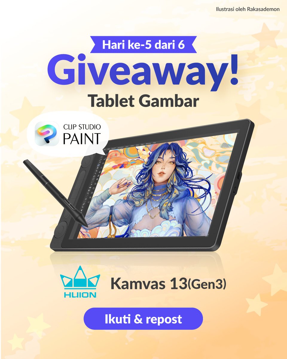 clipstudiopaint's tweet photo. Giveaway produk HUION(@HuionTab) untuk 6 orang beruntung, 1 pemenang setiap hari! ✨

Cukup follow akun ini & repost postingannya.
Kamu juga boleh ikutan lebih dari sekali, lho!

Periode giveaway: 22 - 28 Oktober, 15.00 WIB.
Satu pemenang akan dipilih setiap hari pukul 15.00 WIB!

https://t.co/xu0cxGo6LW