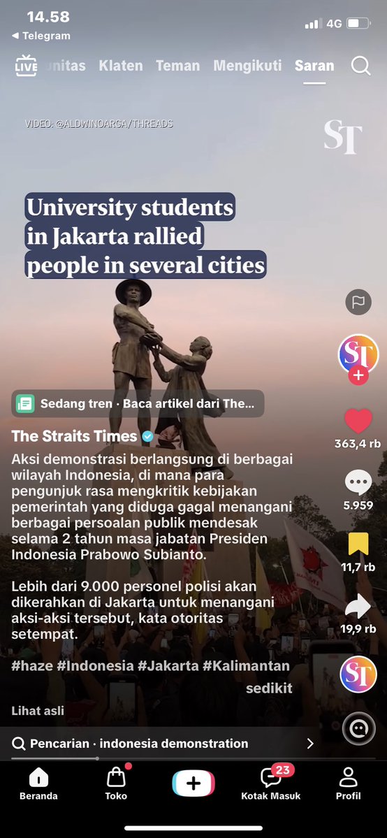 jenostalker's tweet photo. Guys Demo Mahasiswa Jakarta masuk berita Singapura OMGGG 🙇‍♀️♥️

SUARAKAN TERUS KETIDAKADILAN 
SUARAKAN TERUS KEBENERARAN 
HIDUP MAHASISWA ‼️
PANJANG UMUR PERJUANGAN.
#HIDUPMAHASISWABERSUARA 
#HIDUPMAHASISWAMELAWAN https://t.co/RLFZEXypru