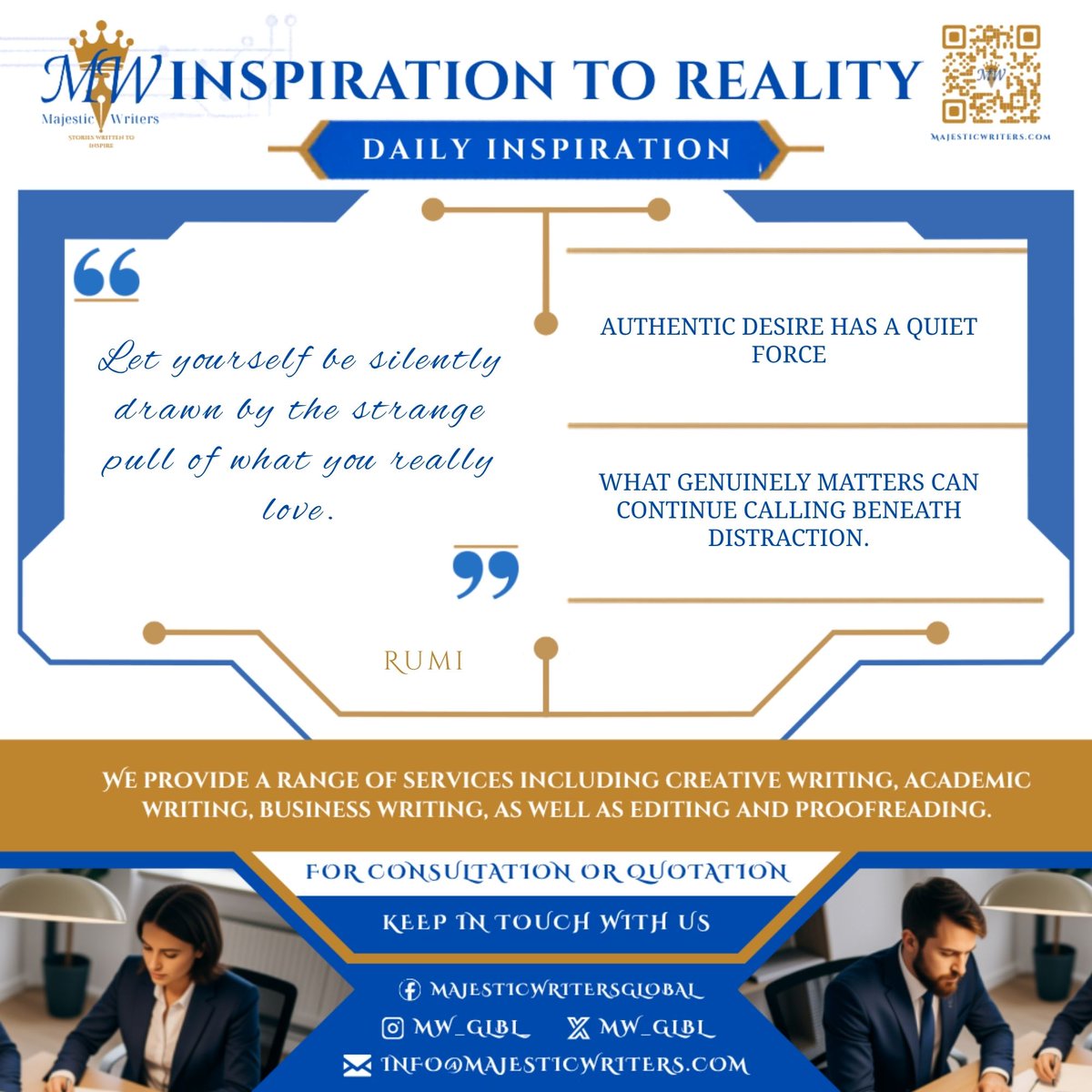 MW_Glbl_'s tweet photo. Your ideas deserve more than a rough draft.
From writing and editing to book design and business writing, we help you get every word right. ✍️

#Authors #BusinessWriting #BookEditing #Copywriting #BookDesign https://t.co/yxHMGWskKC