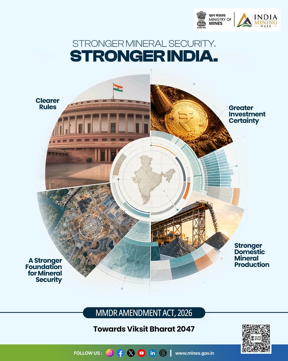 CCLRanchi's tweet photo. Mineral security is an important part of India's journey ahead.

The Mines and Minerals (Development and Regulation) Amendment Act, 2026 is a step in this direction.

#MMDR2026 #CCL 

@kishanreddybjp @satishdubeyy @CoalMinistry @CoalIndiaHQ @mygovindia https://t.co/X3hLDGUEbi