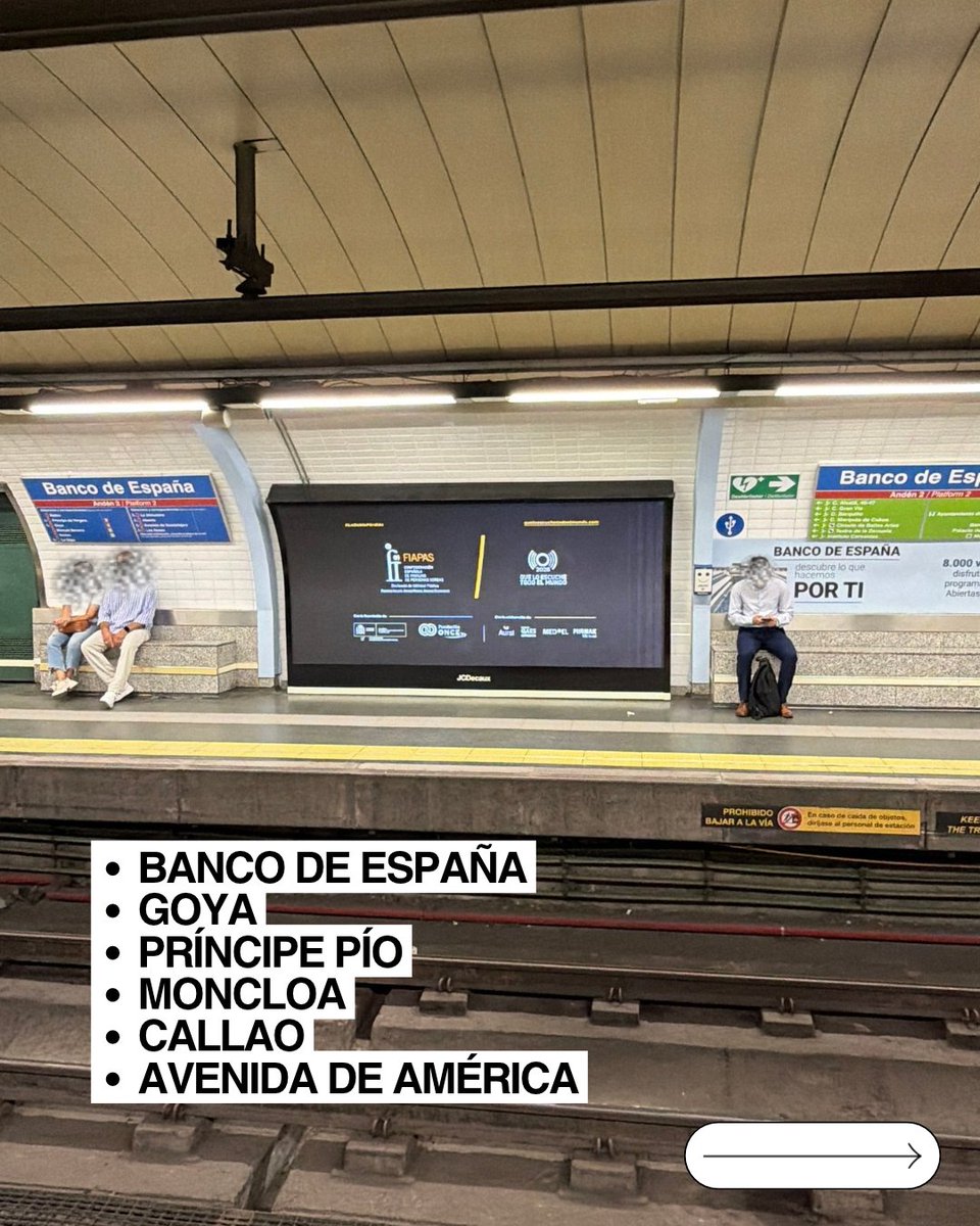 FIAPAS's tweet photo. 🚇 ¡#LaDoblePérdida llega al @metro_madrid!

Nuestra campaña ha estado presente en seis céntricas y concurridas estaciones para que su mensaje llegue cada vez más lejos: Goya, Príncipe Pío, Moncloa, Banco de España, Callao y Avenida de América.

Porque la pérdida auditiva no debería significar también la pérdida de derechos.

📢 Es hora de que esto lo escuche todo el mundo.

Una campaña financiada por @MSocialGob y @Fundacion_ONCE, con el apoyo de Aural Centros Auditivos, Fundación @Gaes Solidaria y Med-El.

Agradecemos también a @JCDecaux_ES su colaboración.

#FIAPAS #QueLoEscucheTodoElMundo