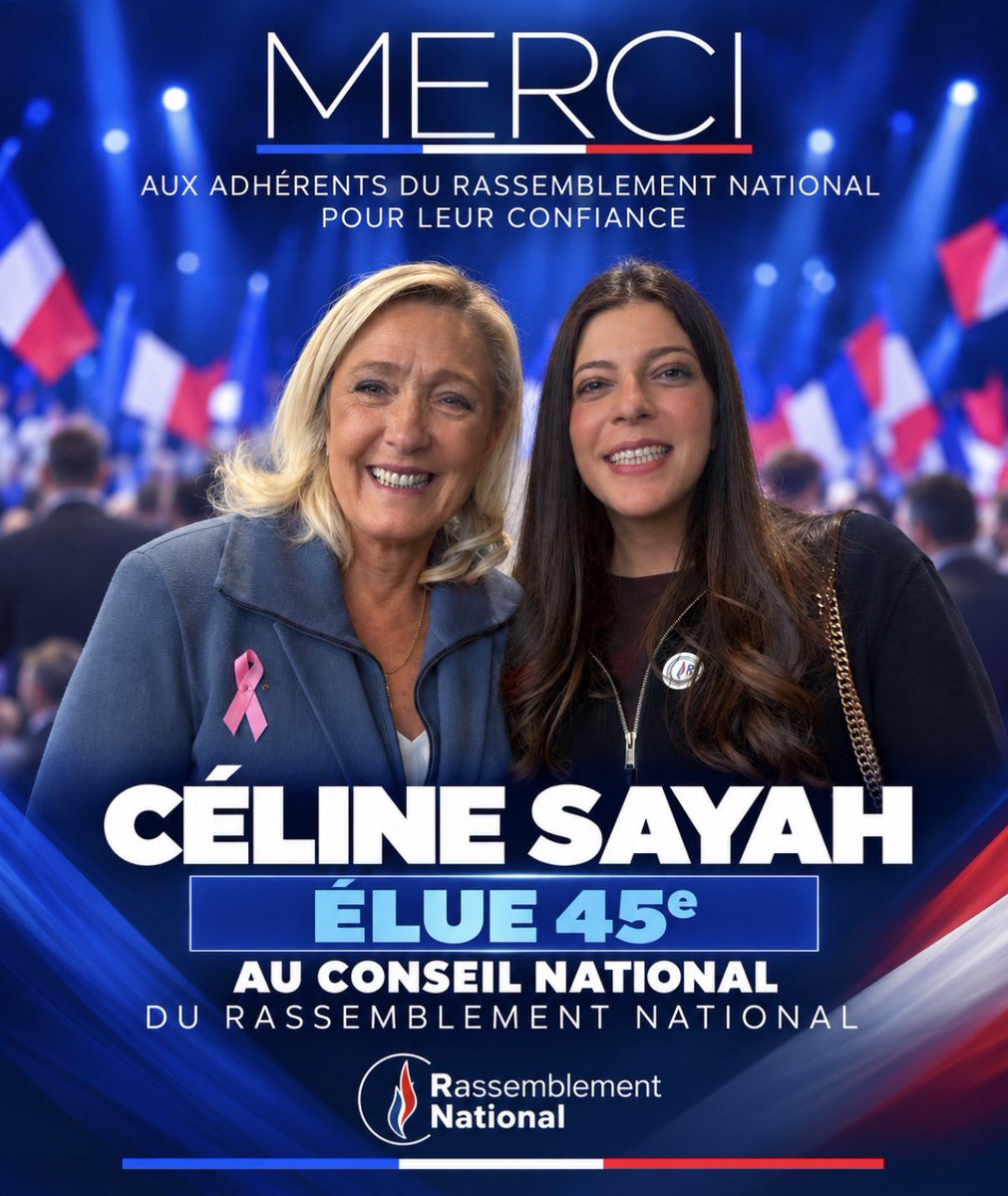 celinesayah_'s tweet photo. Très touchée d’être élue au Conseil national du RN! 🇫🇷
Merci sincèrement aux adhérents pour leur confiance !
Je poursuivrai mon combat sans compromission contre l’insécurité, l’islamo-gauchisme et pour le redressement de la France aux côtés de @MLP_officiel et @J_Bardella 🇫🇷🚀 https://t.co/1FFQJAsrCg