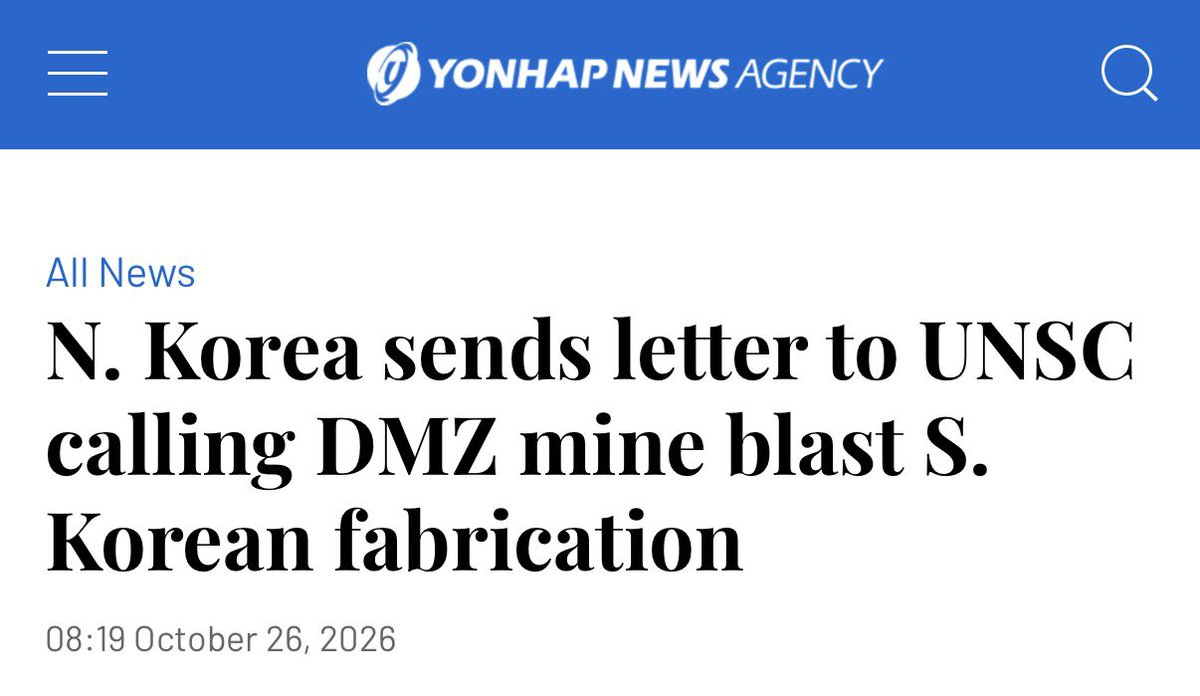 Apex_Intel24's tweet photo. 🚨🇰🇵🇰🇷 NORTH KOREA ACCUSES SOUTH KOREA OF FABRICATING A LANDMINE EXPLOSION THAT INJURED THREE SOUTH KOREAN SOLDIERS. https://t.co/SUHosPwmY3