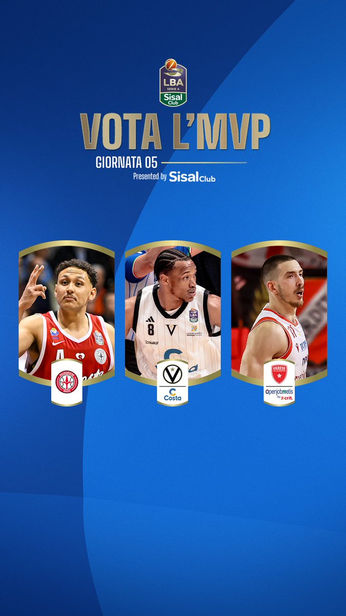 LegaBasketA's tweet photo. Chi è l’MVP SisalClub della 5^ giornata di campionato ❓👑

#TuttoUnAltroSport https://t.co/eUasRBBtzD