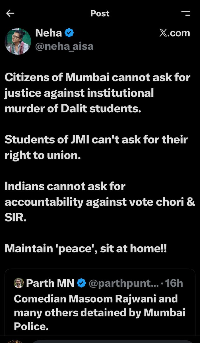 SatyavadiLadki's tweet photo. Neha: It is deeply disappointing to see your perspectives consistently aligned against trust, truth, and basic justice. The arguments presented feel heavily biased and negative, serving only to justify actions that are clearly wrong. https://t.co/AFWgcLZfgr