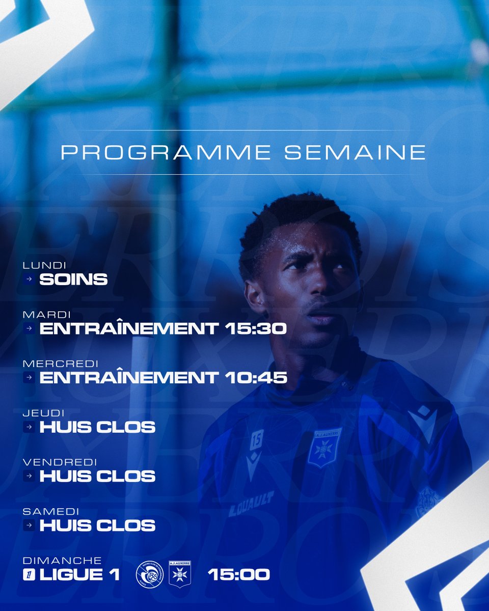 AJA's tweet photo. 🗓️ 𝐋𝐞 𝐩𝐥𝐚𝐧𝐧𝐢𝐧𝐠 𝐝𝐞 𝐥𝐚 𝐬𝐞𝐦𝐚𝐢𝐧𝐞 🏋️‍♂️

Reprise de l’entraînement dès demain pour préparer le déplacement à Strasbourg dimanche ✈️

#TeamAJA https://t.co/gt9wVX2FgD