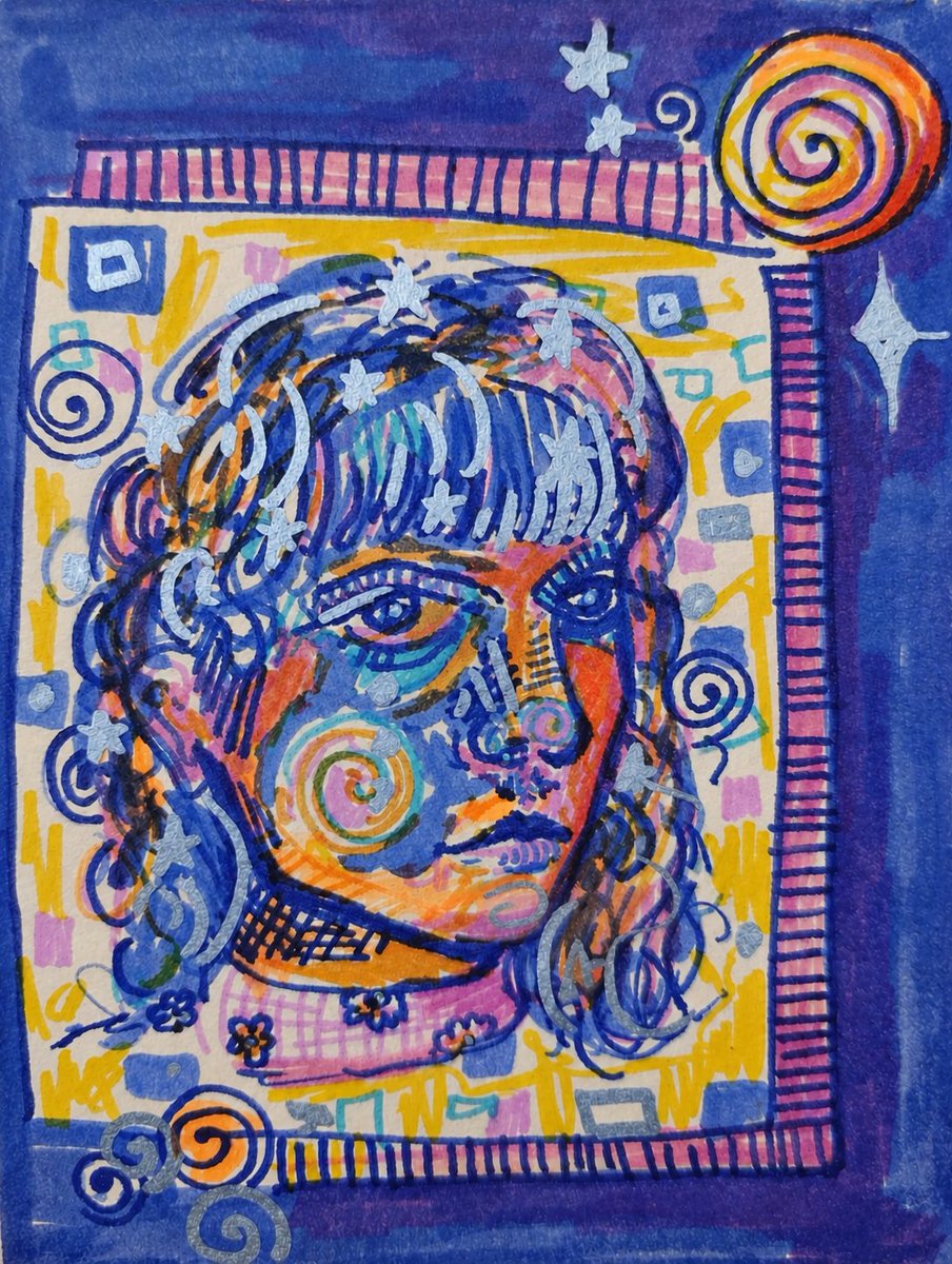 Mahsaonthego's tweet photo. Good morning everyone🌀
 self portrait 
Marker on paper https://t.co/iZgjMchuad