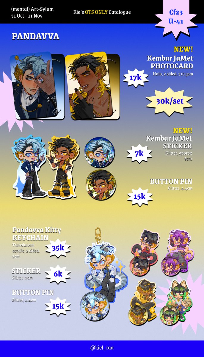 Kiel_raa's tweet photo. [🩵 + RT are appreciated]

KIE'S OTS ONLY(no PO) #CF23 CATALOGUE ✨

🗓️ Comifuro 23 
📍(Mental) Art-Sylum U-41
🛍️ Both days

⭐ Vocaloid, Pandavva, ALNST (IvTi), Genshin Impact (TartaLi)

#comifuro23 #cf23catalogue https://t.co/IPQEayaITM