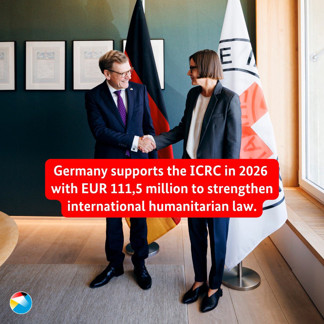 GermanyUNGeneva's tweet photo. Who works to protect people caught in armed conflict, often at great personal risk?

Discover the @ICRC’s humanitarian mission and how Germany’s support helps protect lives, uphold international humanitarian law &amp; assist people affected by war. https://t.co/XRppDJcZSh