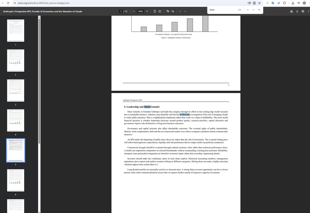 Montymoneym's tweet photo. Arxiv just released an Article on the Anthropic Ipo filing and they just gave us a runner for Dario.

In the article they called Dario "The AI Messiah"

Let me just explain to you how big this is because everyone has been hating on Dario and if they called anyone else like Elon or wtv an AI messiah it would be fine.

But since the whole world is hating on Dario and Arxiv just talked good about him people will make this go so fucking viral.

Just wait on the news to go viral and than sell the coin

https://t.co/9SVWVNsEM9