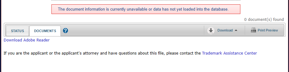 triweb's tweet photo. And the saga of nonfunctioning systems at the @USPTO continues. TSDR one again is not working. https://t.co/xNfasK7Uth