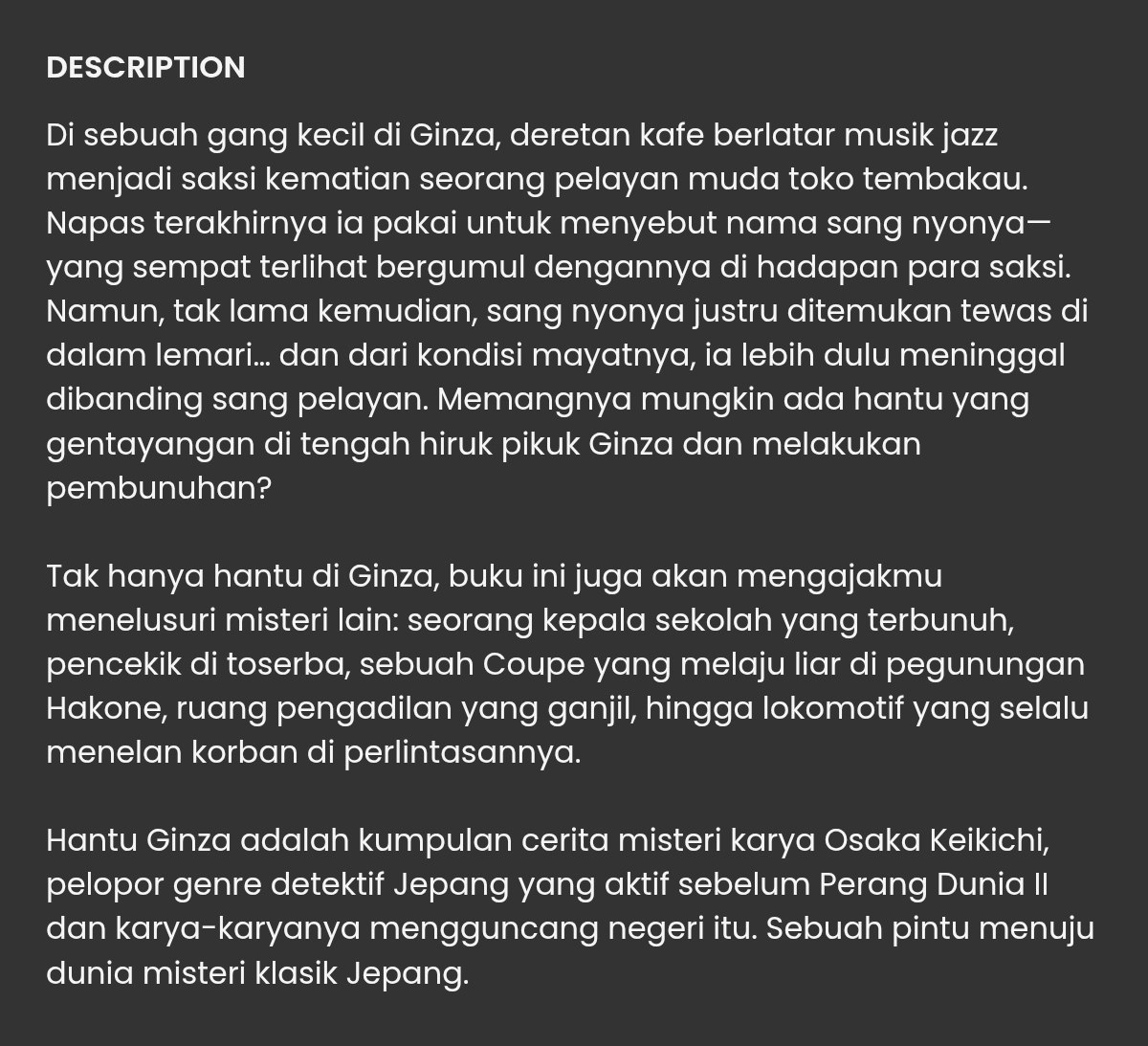 dearsonnets's tweet photo. 12. Hantu Ginza dan Cerita-Cerita Misterius Lainnya (4.25/5 ⭐) https://t.co/gvHPVzGlmn
