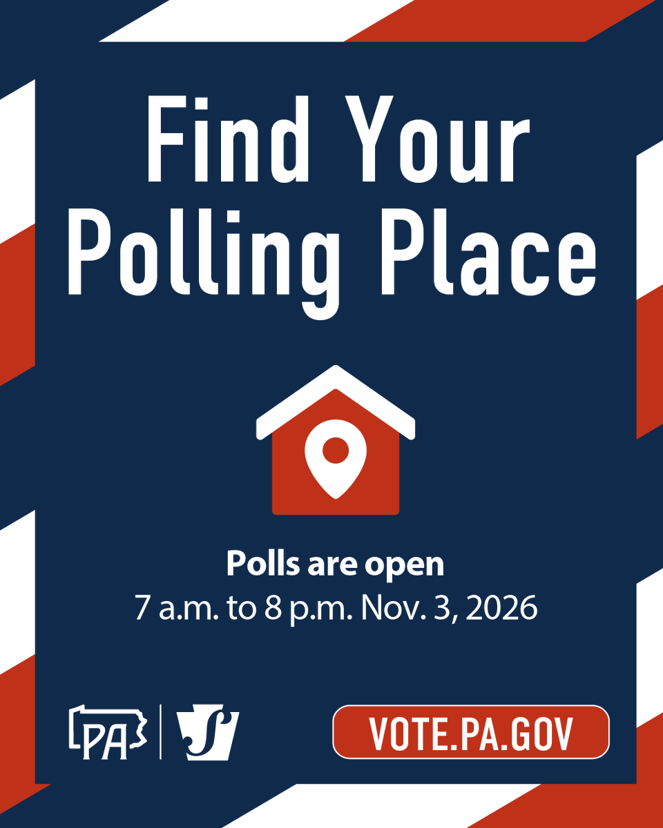 PAStateDept's tweet photo. Election Day is Tuesday, Nov. 3. Do you know where to vote?

Find your polling place: https://t.co/5lAjJpE98d https://t.co/tB38l3RaPZ