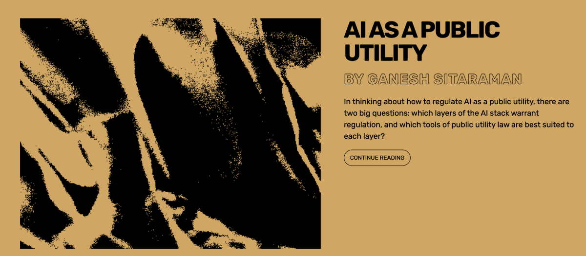 LPEblog's tweet photo. Today, @GaneshSitaraman offers a primer on how to think about public utility regulation and its tools—and how to apply them to different parts of the AI tech stack. https://t.co/vSbHzhJI9J