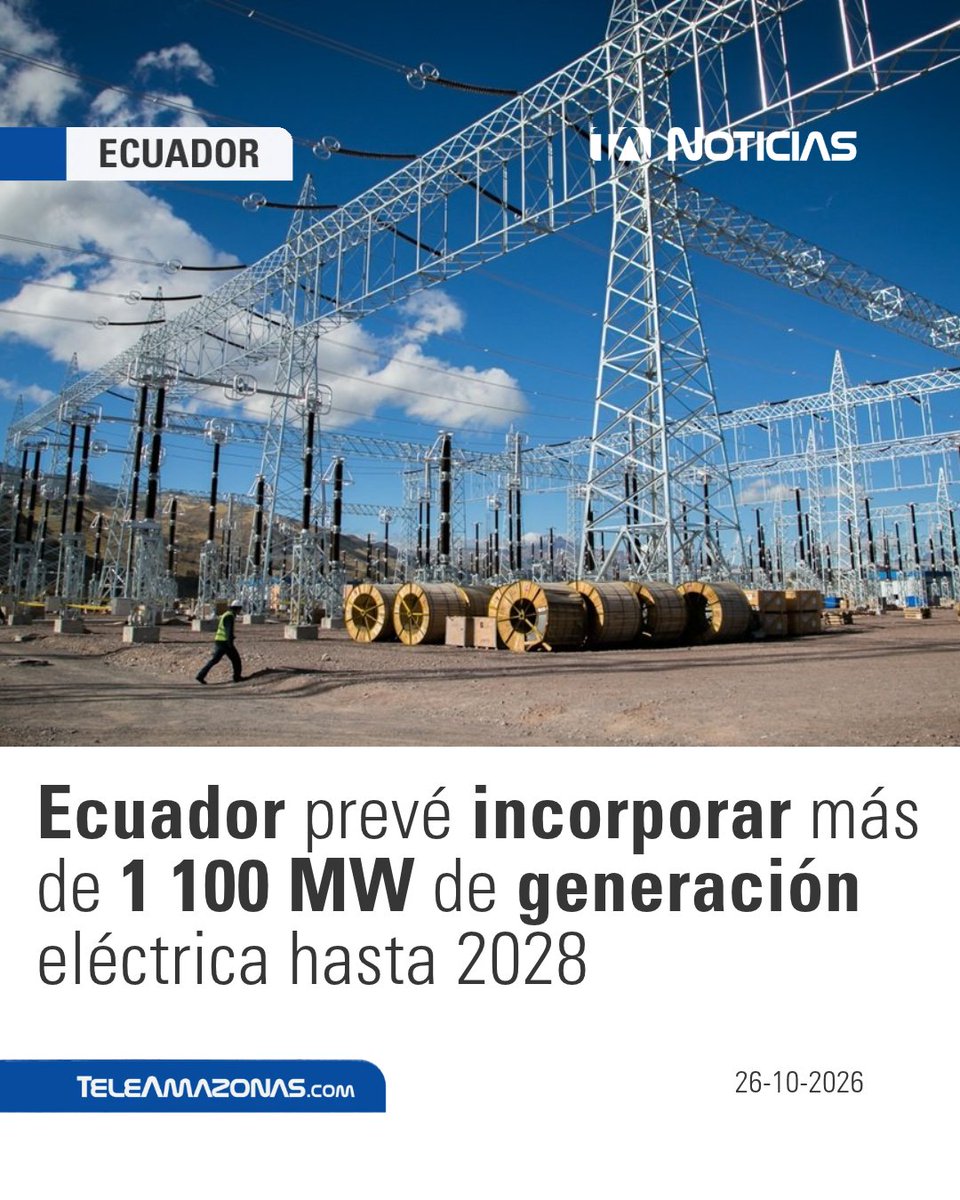 teleamazonasec's tweet photo. ⚡ https://t.co/aijnZTorzv 👉 El presidente Daniel Noboa anunció que #Ecuador prevé incorporar más de 1 100 MW de generación eléctrica entre 2027 y 2028 para atender la demanda de #energía. https://t.co/OpTIZV6wZj